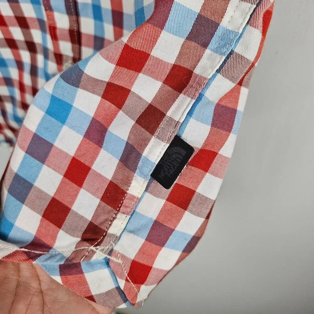 The North Face Button Front Check Shirt Men's‎ M Blue Rust Red